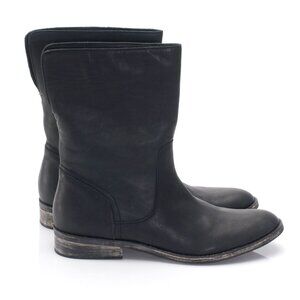 NWOB Charcoal Genuine Leather Riding Combat Flat Boots NYC Designers Handmade
